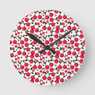 Cherry Seamless Pattern, Red Fruit Pattern,  Round Clock