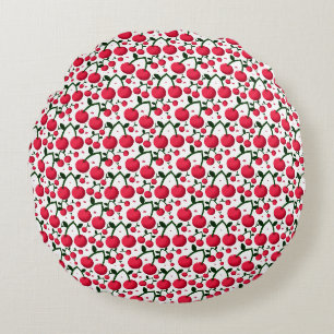 Cherry Seamless Pattern, Red Fruit Pattern, Round Pillow