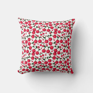 Cherry Seamless Pattern, Red Fruit Pattern, Throw Pillow