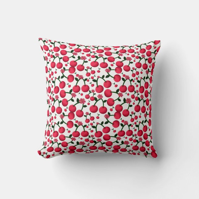 Cherry Seamless Pattern, Red Fruit Pattern,  Throw Pillow (Front)