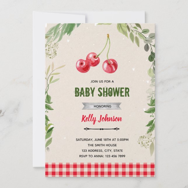 Cherry shower birthday invitation (Front)