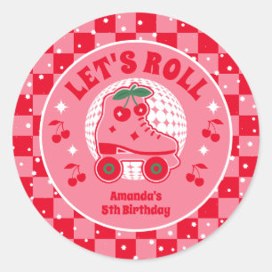 Cherry Skates   Retro Roller Skating Birthday Classic Round Sticker