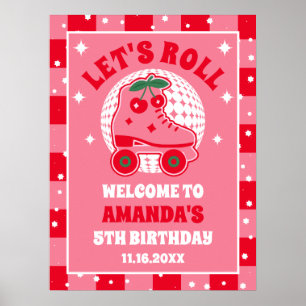 Cherry Skates   Retro Roller Skating Birthday  Poster