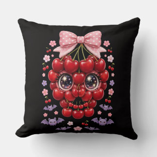 Cherry Skull Bow Throw Pillow Kawaii Halloween Dec