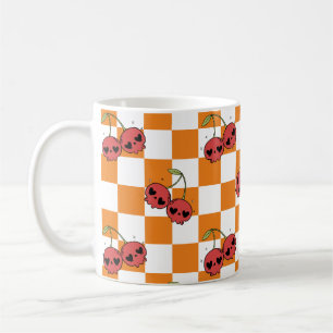 Cherry Skull Chequerboard – Cute Goth Style Coffee Mug