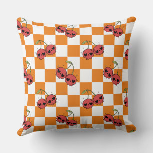 Cherry Skull Chequerboard – Cute Kawaii Vibes Throw Pillow
