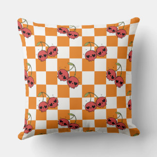 Cherry Skull Chequerboard – Cute Kawaii Vibes Throw Pillow