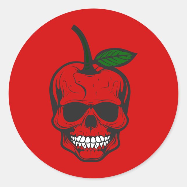 cherry skull halloween skeleton sinister menacing classic round sticker (Front)