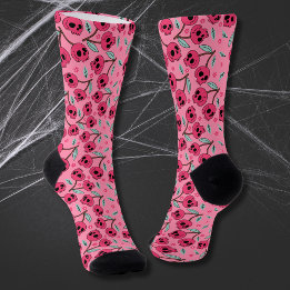Cherry Skull Retro Halloween Groovy Girly Socks