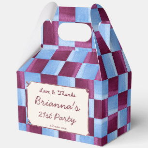 Cherry sky blue checks modern birthday party favor box