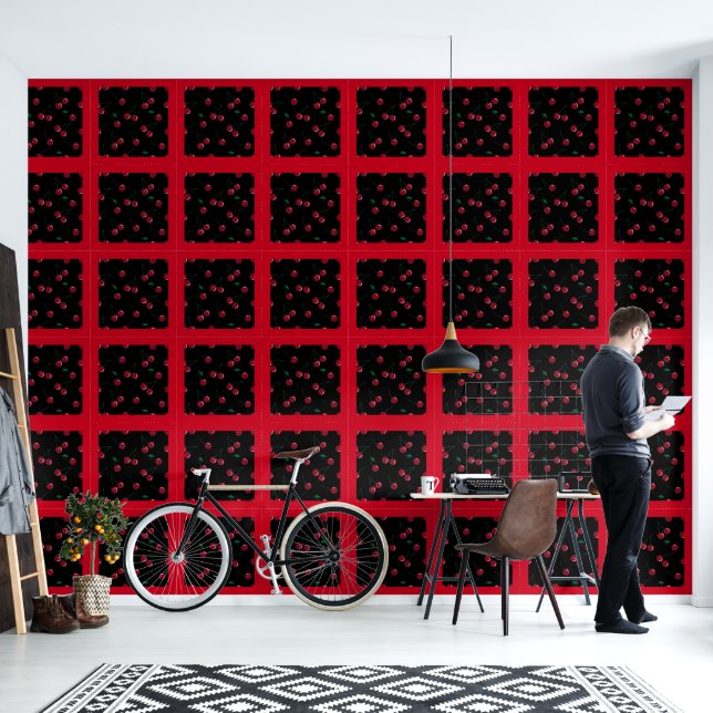 Cherry Square Peel and Stick Wallpaper (Living Room)