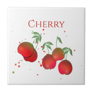 Cherry Stems Ceramic Tile, Small (4.25" x 4.25") Tile