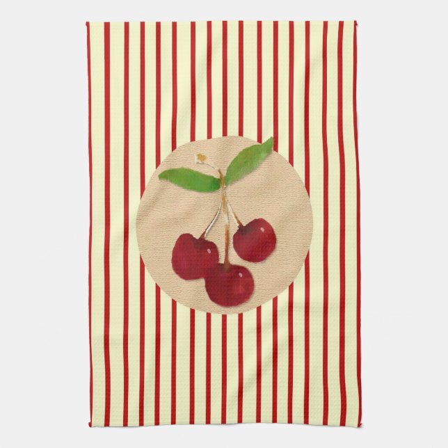 Cherry Stripe Kitchen Towel (Vertical)