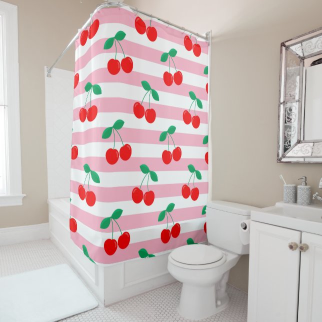 Cherry Stripe Pattern – Retro Fruit Gift & Decor (In Situ)