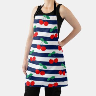 Cherry Stripe Pattern – Retro Fruit Gift & Decor Apron