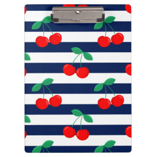 Cherry Stripe Pattern – Retro Fruit Gift & Decor Clipboard