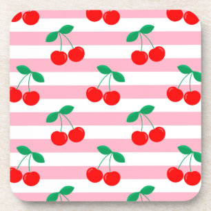 Cherry Stripe Pattern – Retro Fruit Gift & Decor Coaster