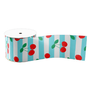 Cherry Stripe Pattern – Retro Fruit Gift & Decor Grosgrain Ribbon