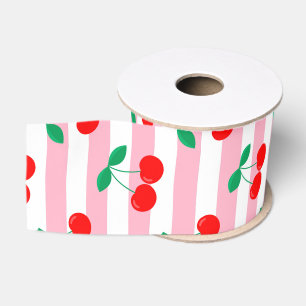 Cherry Stripe Pattern – Retro Fruit Gift & Decor Grosgrain Ribbon