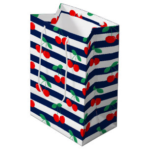Cherry Stripe Pattern – Retro Fruit Gift & Decor Medium Gift Bag