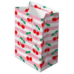 Cherry Stripe Pattern – Retro Fruit Gift & Decor Medium Gift Bag