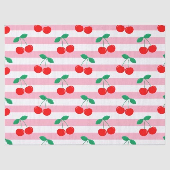Cherry Stripe Pattern – Retro Fruit Gift & Decor Tissue Paper (Front)