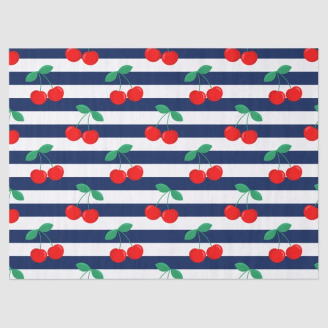 Cherry Stripe Pattern – Retro Fruit Gift & Decor Tissue Paper (Front)