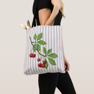 Cherry Striped Tote Bag