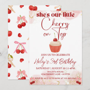 Cherry Sur Le Haut Pink Bow Girl Invitation Annive