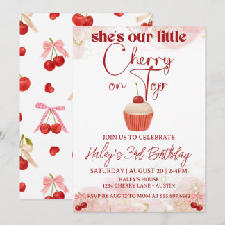 Cherry Sur Le Haut Pink Bow Girl Invitation Annive