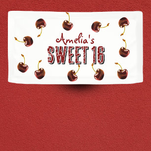 Cherry Sweet 16 Personalized Party Banner