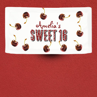 Cherry Sweet 16 Personalized Party Banner