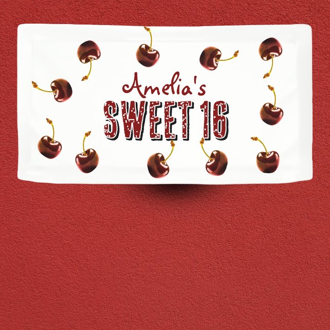 Cherry Sweet 16 Personalized Party Banner (Creator Uploaded)