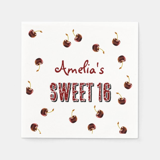 Cherry Sweet 16 Personalized Party Napkin (Front)