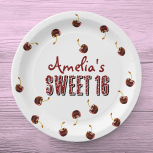 Cherry Sweet 16 Personalized Party Paper Plate
