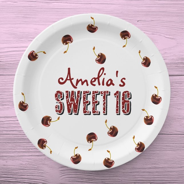 Cherry Sweet 16 Personalized Party Paper Plate (Creator Uploaded)