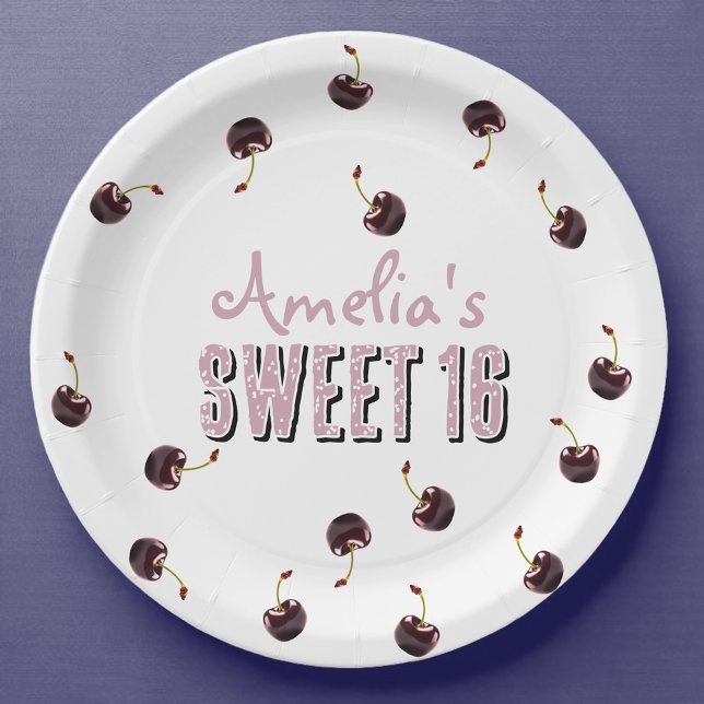 Cherry Sweet 16 Personalized Party Paper Plate (Creator Uploaded)