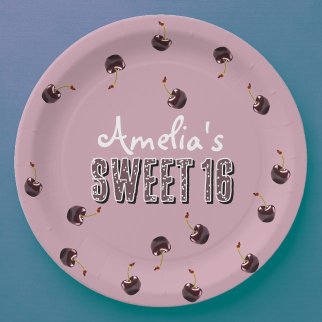 Cherry Sweet 16 Personalized Party Paper Plate (Creator Uploaded)