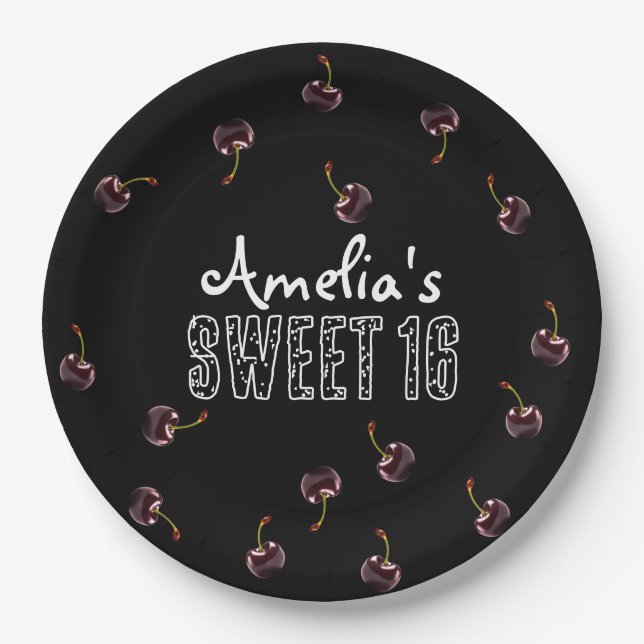 Cherry Sweet 16 Personalized Party Paper Plate (Front)