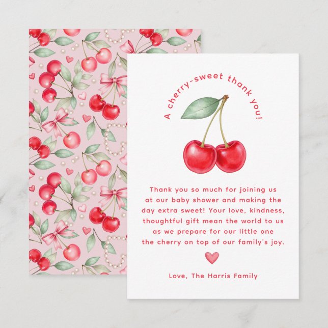 Cherry Sweet Baby Shower Thank You Card (Front/Back)
