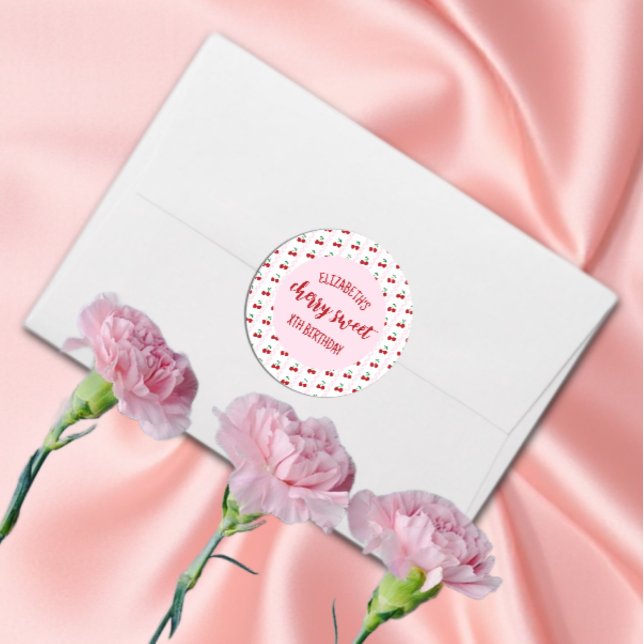 Cherry Sweet Birthday Classic Round Sticker (Creator Uploaded)
