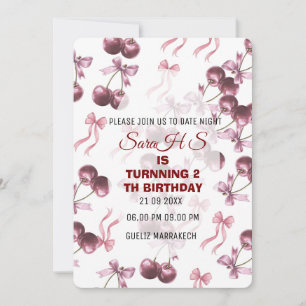 Cherry Sweet Birthday Party Invitation, Cherry Bow Invitation
