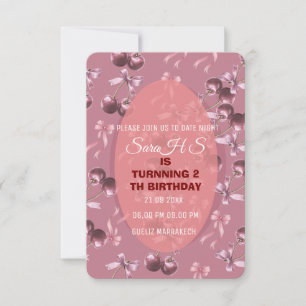 Cherry Sweet Birthday Party Invitation, Cherry Bow Save The Date