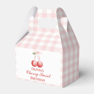 Cherry Sweet birthday Pink Bow Gingham Favor Box