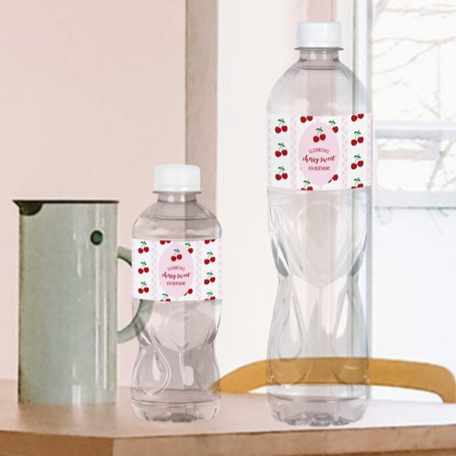 Cherry Sweet Birthday Water Bottle Label (Creator Uploaded)