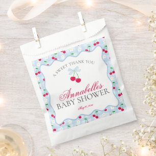 Cherry Sweet Blue Coquette Bow Baby Shower Dessert Favour Bag