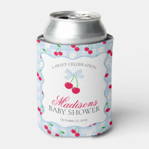 Cherry Sweet Blue Coquette Bow Baby Shower Favor Can Cooler