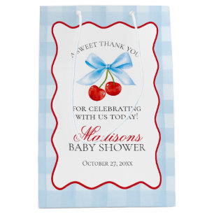 Cherry Sweet Blue Coquette Bow Baby Shower Favours Medium Gift Bag