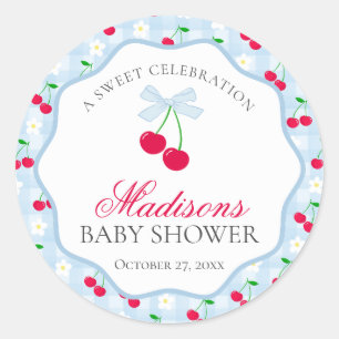 Cherry Sweet Blue Coquette Bow Baby Shower Seal