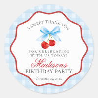 Cherry Sweet Blue Coquette Bow Birthday Circle